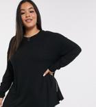 Asos Design Curve Top With Side Splits And Long Sleeve In Clean Rib In Black