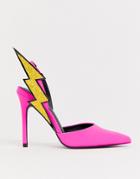 Asos Design Pick Up Lightening Bolt Sling Back High Heels In Neon Pink