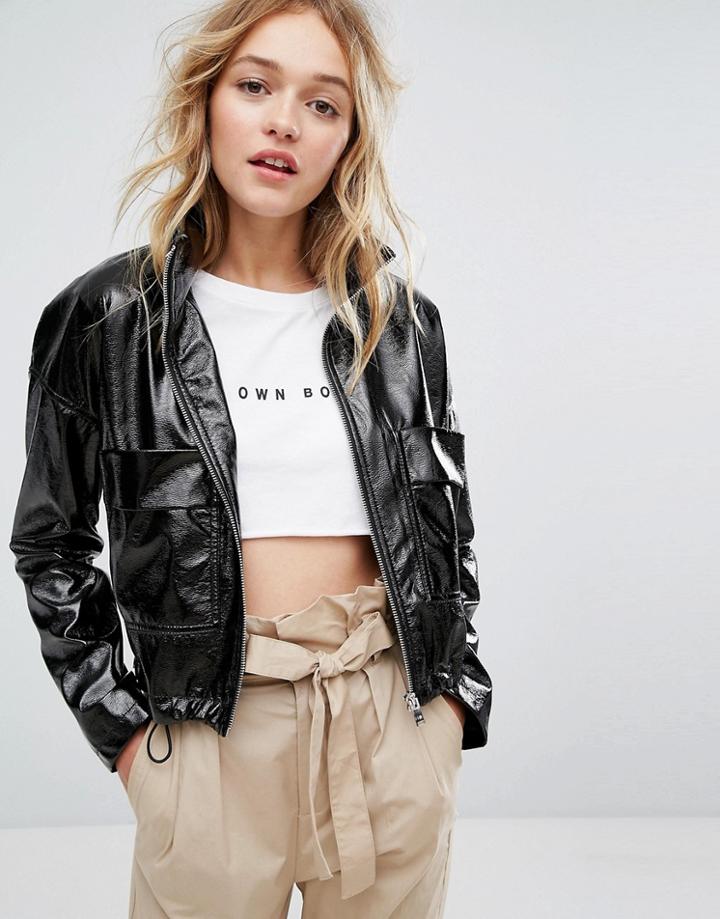 Bershka Vinyl Pocket Detail Jacket - Black