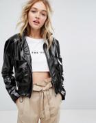 Bershka Vinyl Pocket Detail Jacket - Black