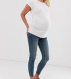 Asos Design Maternity Whitby Low Rise Skinny Jeans In Mid Blue Wash With Over The Bump Waistband