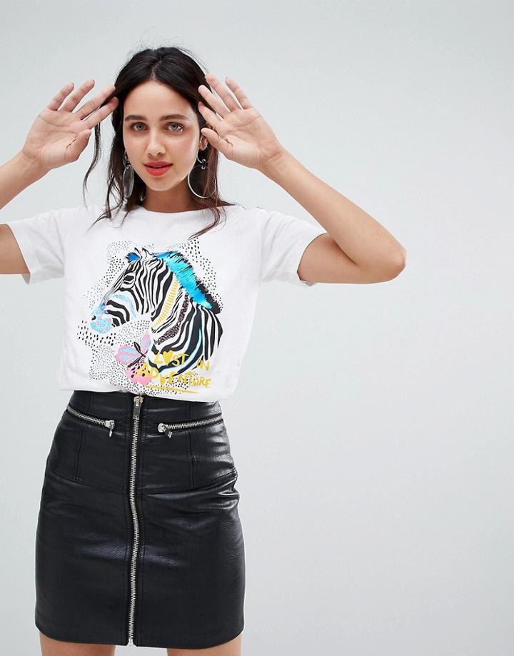 Stradivarius Zebra Metallic Printed Top - White