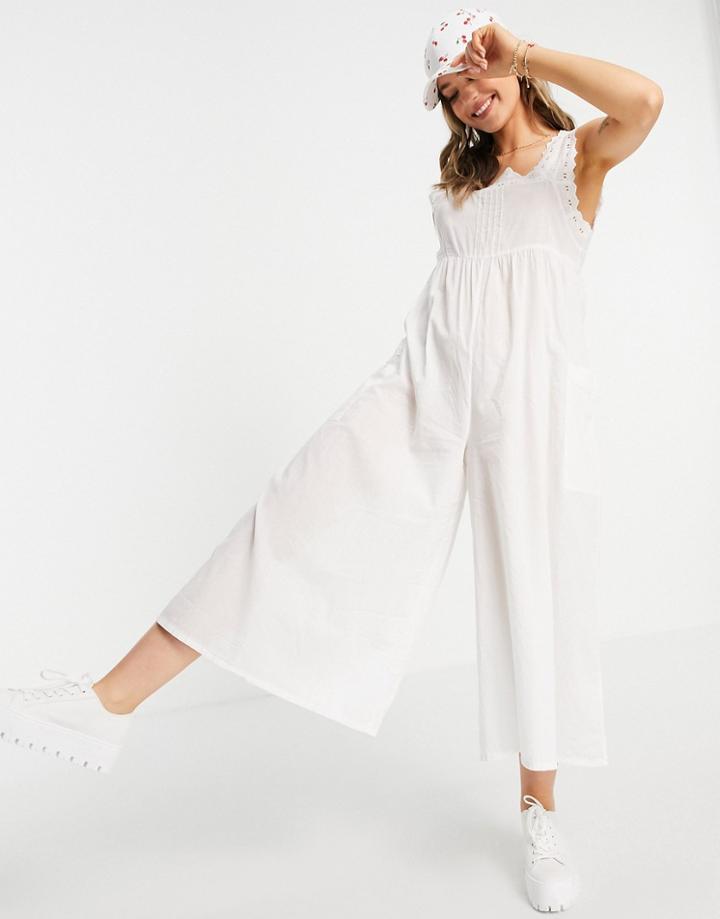 Asos Design Eyelet Trim Jumpsuit In White