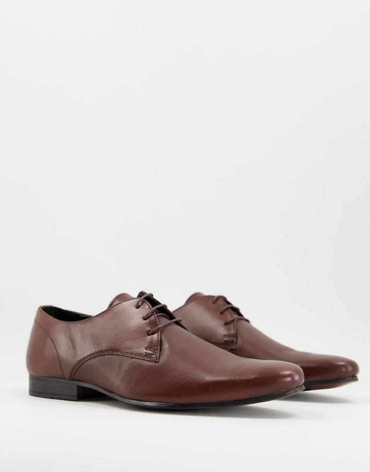 Topman Brown Leather Bright Emboss Shoes