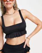 Asos Design Mix And Match Crop Frill Bikini Top In Black