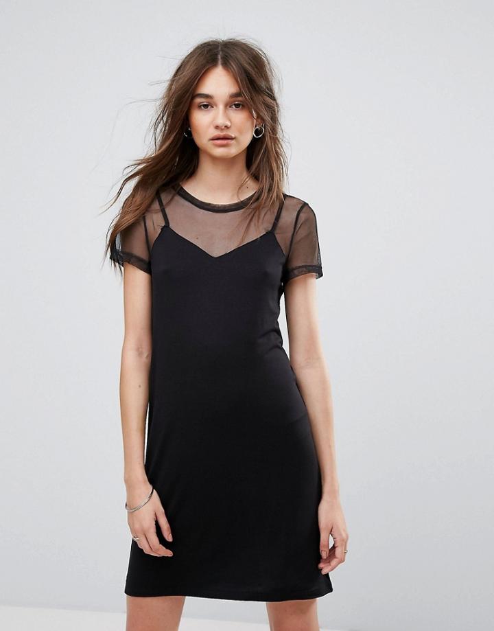 Noisy May Trinna Cami Dress With T-shirt Underlayer - Black