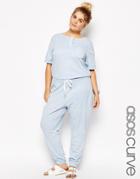 Asos Curve Acid Wash Jumpsuit With Button - Blue