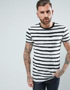 Asos Muscle Longline T-shirt With Brush Stroke Stripe - White
