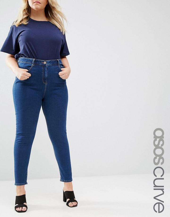 Asos Curve Ridley Skinny Jean In Kelsey Flat Blue Wash - Blue