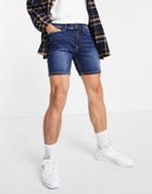 Dtt Skinny Fit Denim Shorts In Dark Blue-blues