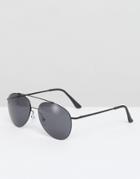 Asos Aviator Sunglasses In Black Lightweight Metal - Black