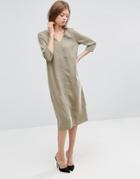 Vila 3/4 Sleeve Midi Dress With V Neck - Green