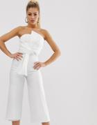 Club L London Tailored Crepe Strapless Culotte Jumpsuit-white