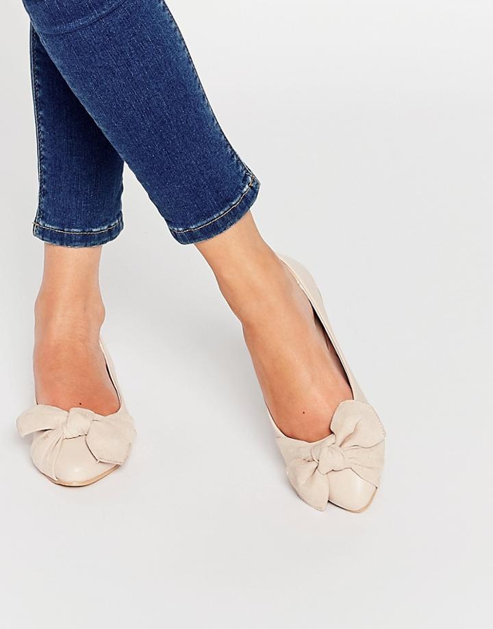 Lost Ink Pale Pink Bow Ballerina Flat Shoes - Pink