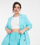 River Island Plus Boyfriend Fit Blazer Set In Aqua Blue-blues