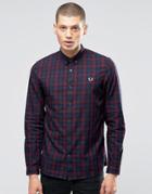 Fred Perry Shirt In Plaid In Mahogany In Slim Fit - Red