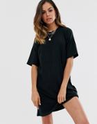 New Look Ribbed Mini T Shirt Dress In Black - Black