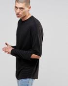 Asos Oversized Long Sleeve T-shirt With Split Elbow - Black