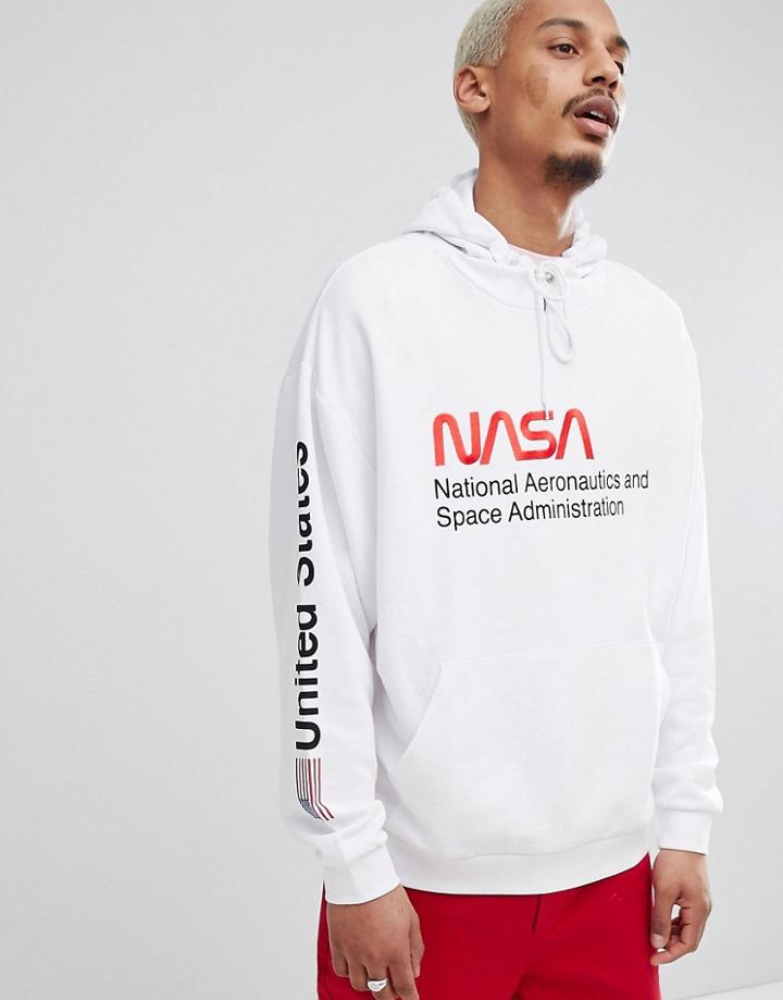 Asos Design Oversized Hoodie With Nasa Text Print In White - White