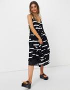 Asos Design Button Up Midi Sundress In Abstract Print With Grosgrain Straps-multi