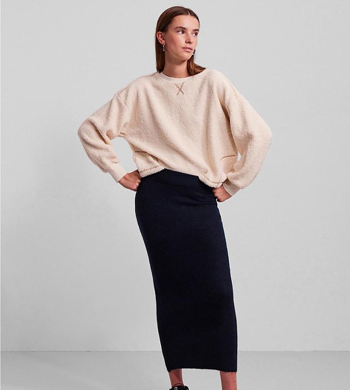 Pieces Maternity Knitted Midi Skirt In Dark Blue - Part Of A Set-navy