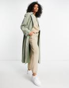 Topshop Tencel Trench In Sage-green