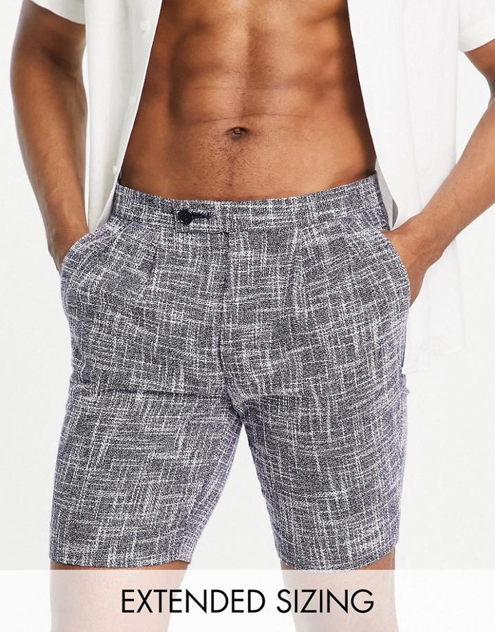 Asos Design Smart Skinny Cotton Mix Basket Weave Shorts In Gray-navy