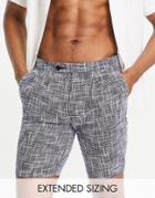 Asos Design Smart Skinny Cotton Mix Basket Weave Shorts In Gray-navy