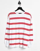 Asos Design Long Sleeve T-shirt With Cuff And Double Stripe In White-multi