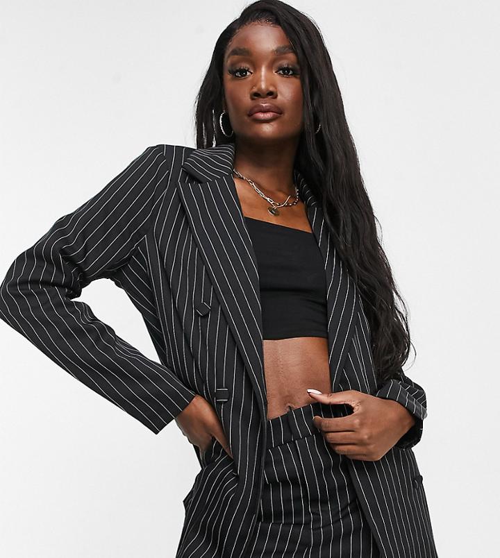 Missguided Tall Boyfriend Blazer Set In Black Pinstripe