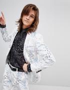 Noose & Monkey Super Skinny Suit Jacket In Printed Velvet - White