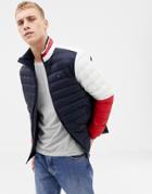 Tommy Hilfiger Sports Capsule Lightweight Packable Down Nylon Puffer Jacket In Navy/white - White