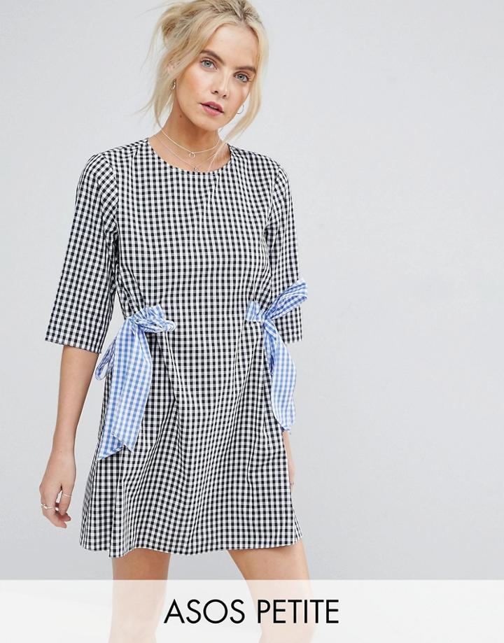 Asos Petite Gingham Shift Dress With Bow Details - Multi