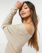 Lipsy Knit Off-the-shoulder Sweater In Camel-brown