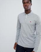 Abercrombie & Fitch Icon Logo Long Sleeve Stretch Slim Fit Pique Polo In Gray Marl - Gray