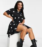 Ax Paris Plus V-neck Swing Dress In Polka Dot-multi