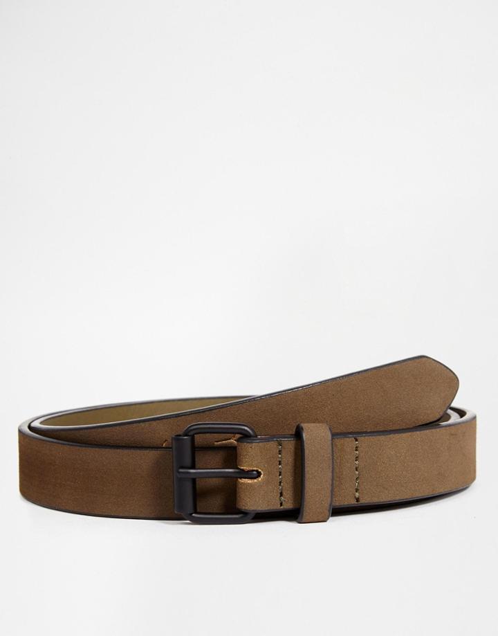 Asos Skinny Belt In Khaki With Black Coated Buckle - Khaki