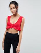 Lasula Frill Crop Top - Red