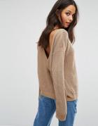 Missguided V-neck Back Sweater - Beige