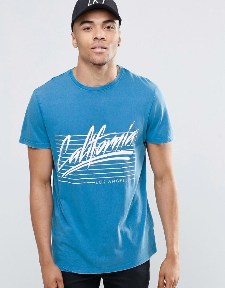New Look T-shirt In Acid Wash Blue With California Print - Blue