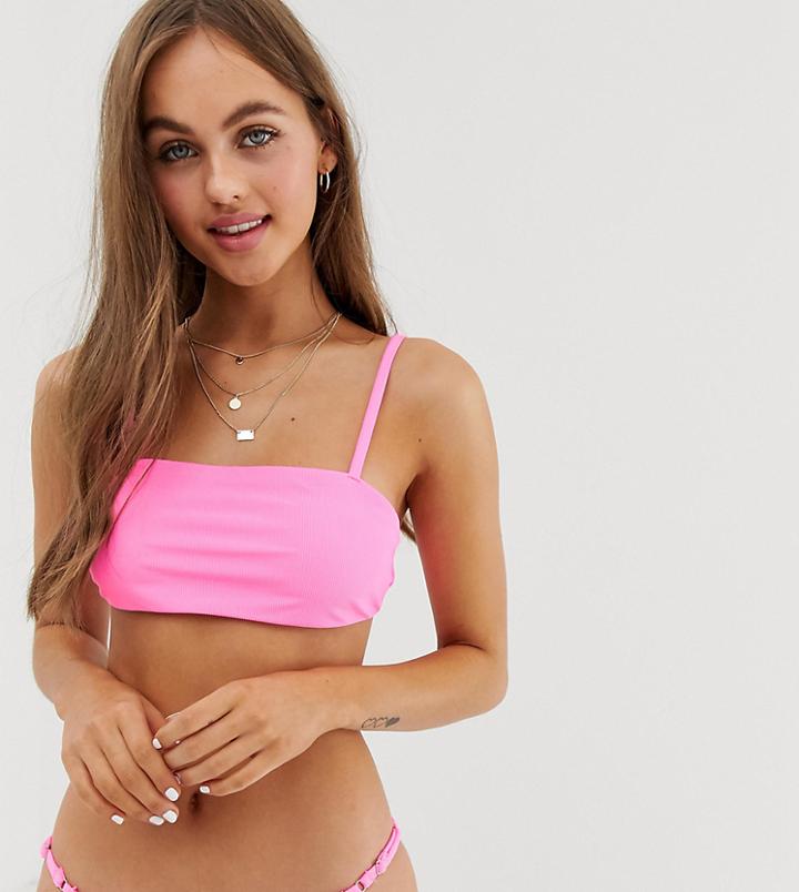 Bershka High Leg Bikini Bottoms In Pink