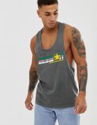 Asos Design Organic Cotton Racer Back Tank With Chest Print-black