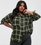 Only Curve Oversized Check Shirt-green
