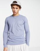 French Connection Long Sleeve Top With Pocket In Light Blue