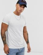 Asos Design T-shirt With Crew Neck And Roll Sleeve In White Marl-gray