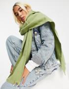 Asos Design Scarf With Raw Edge In Mid Green