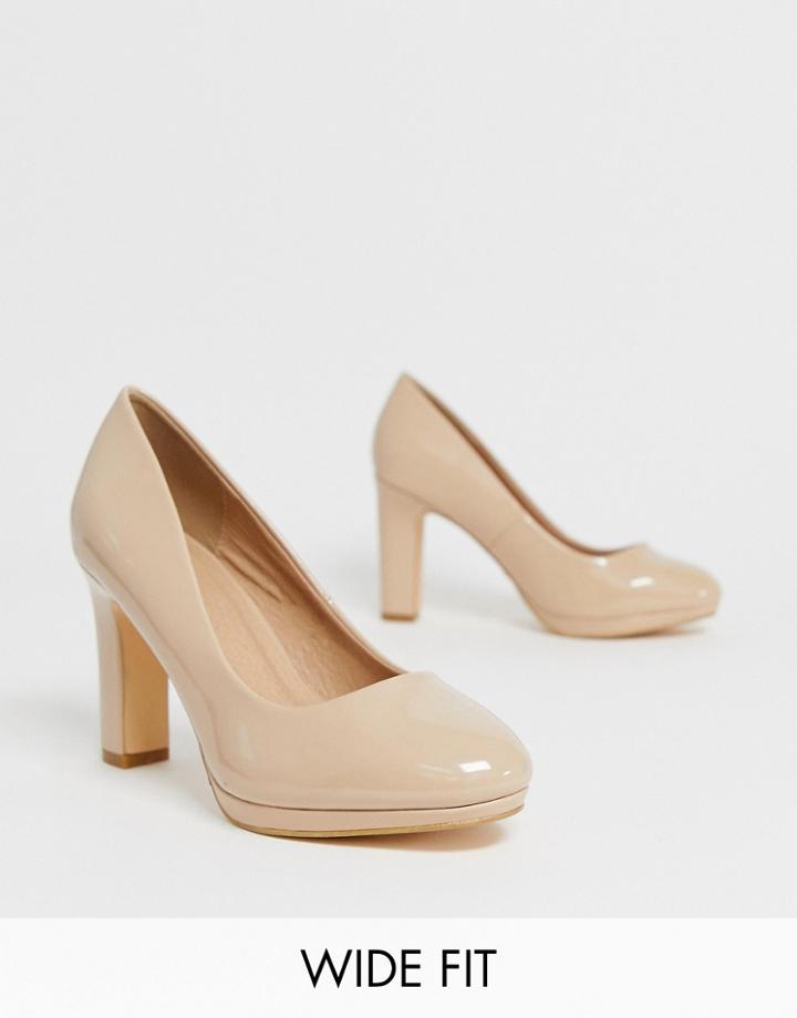 Simply Be Wide Fit Abigail Heeled Pumps In Beige - Beige