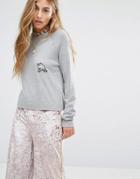 Pull & Bear Unicorn Detail Lightweight Knitted Sweater - Gray