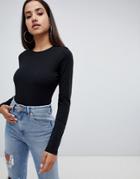 Asos Design Ultimate Top With Long Sleeve And Crew Neck In Black
