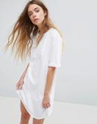 Asos Design Ultimate T-shirt Dress With Rolled Sleeves - White